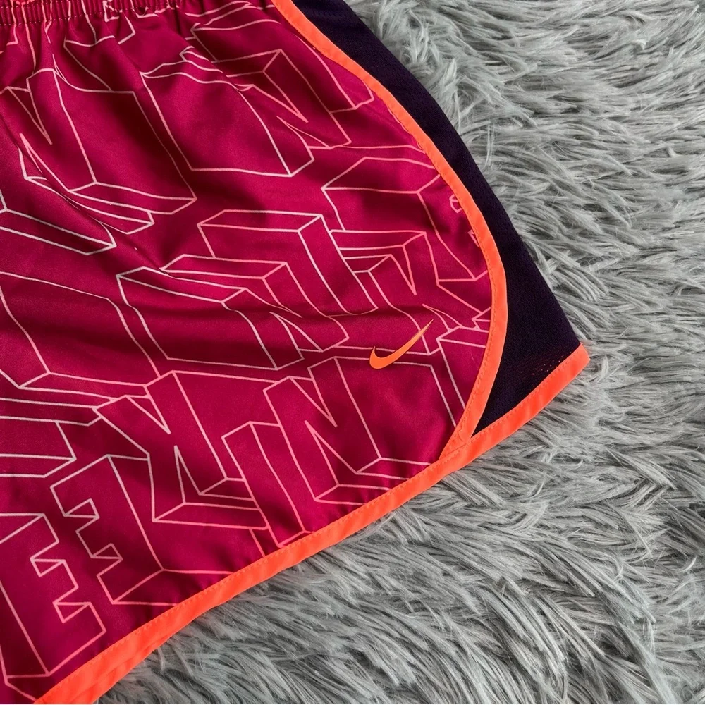 Nike Shorts Girls Large Dri Fit Athletic Pink Orange Checkmark Drawstring Waist